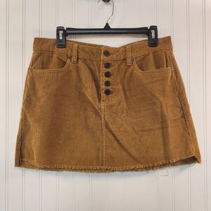 Vintage Indigo Rein Women's Copper Tan Corduroy Mini Skirt Size 13/30 Button Fly